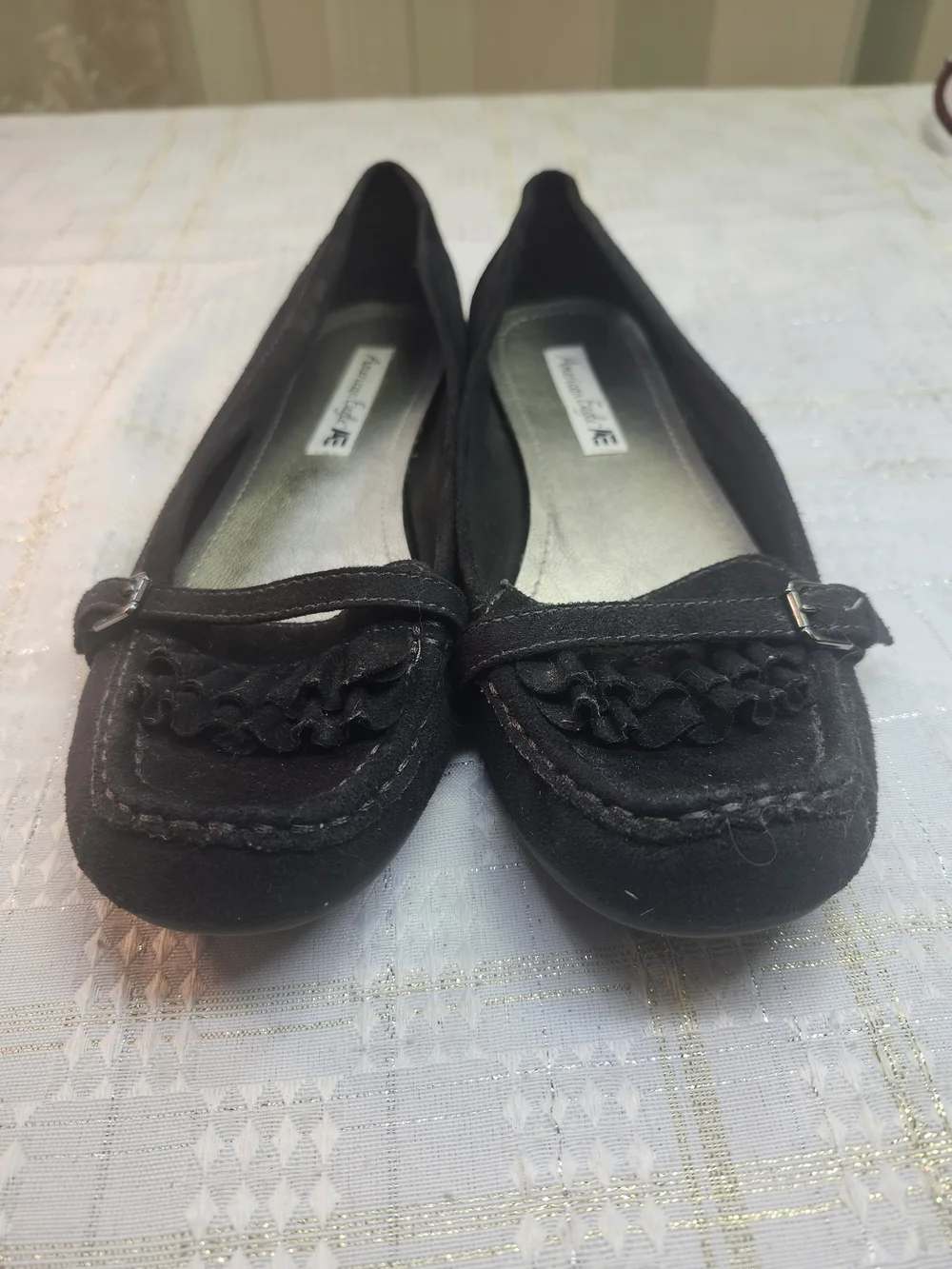 American Eagle Outfitters Black Fringe Moccasin Flats